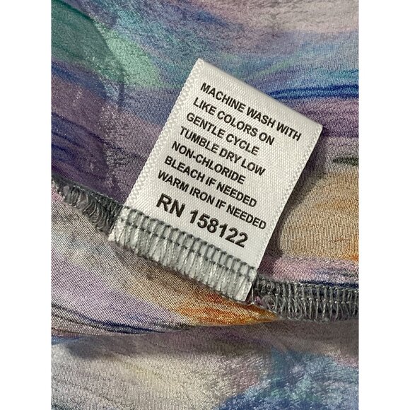 APNY Blouse Size Medium Tie Front Long Sleeve Multicolor Artistic Shades Print - Picture 8 of 9